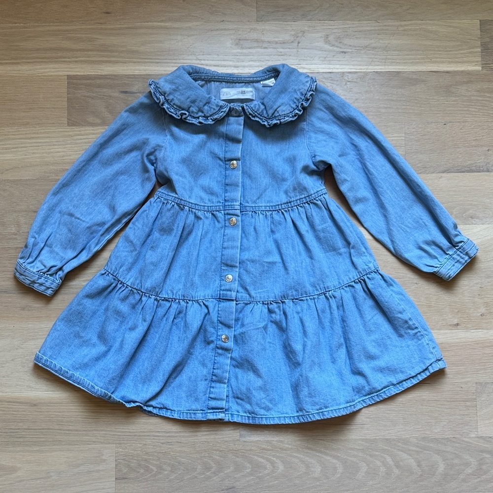 Girls’ Zara Ruffled Denim Dress with Collar | Size 3-4 Years